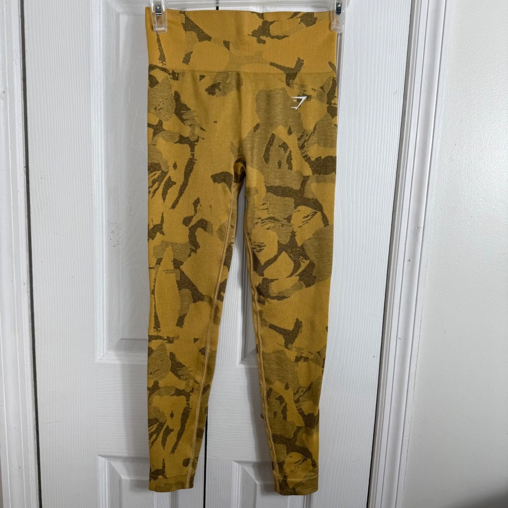 Gymshark Adapt Camo Seamless Leggings Small Yellow‎ Scrunch Bum Athleisure